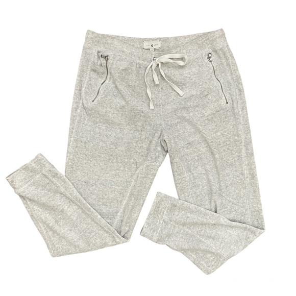 Lou & Grey Light Gray Velour Jogger Sweatpants with Drawstring Elastic Waistline - Picture 11 of 11